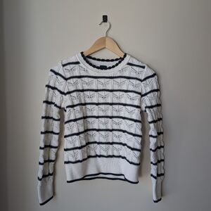 Gap White & Black Striped Pointelle Sweater